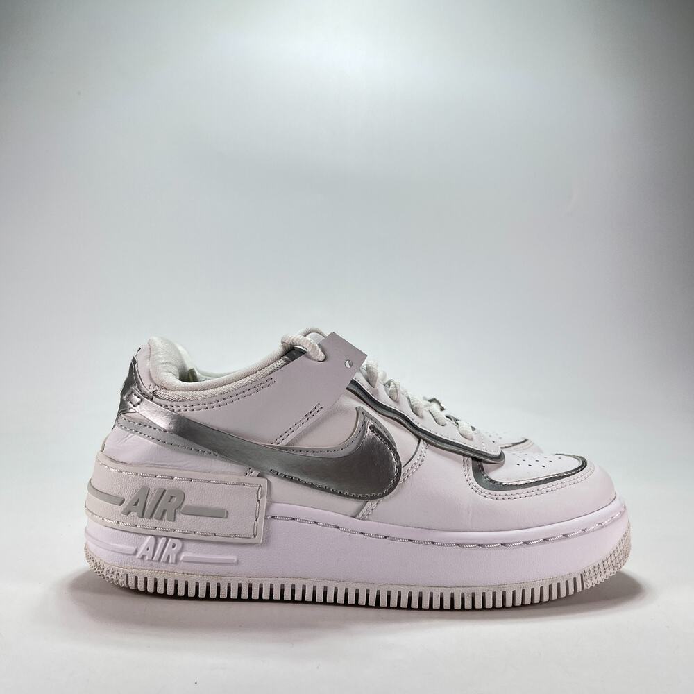 Nike Air Force 1 Shadow White Metallic Silver Sneakers CI0919-119 Women's Sz 6.5
